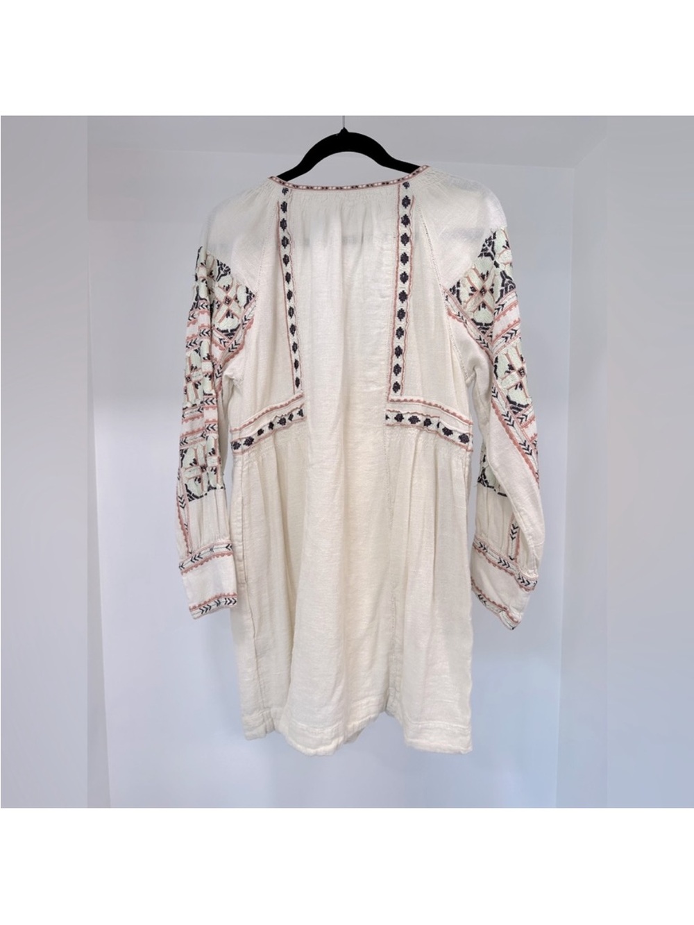 Free People All My Life Embroidered Boho Dress V-Neck Long Sleeve Cream size S - Picture 15 of 16